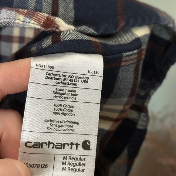 CARHARTT Loose Fit Heavyweight Flannel Plaid Shirt Navy Blue Sz M {3M29} - Picture 5 of 5